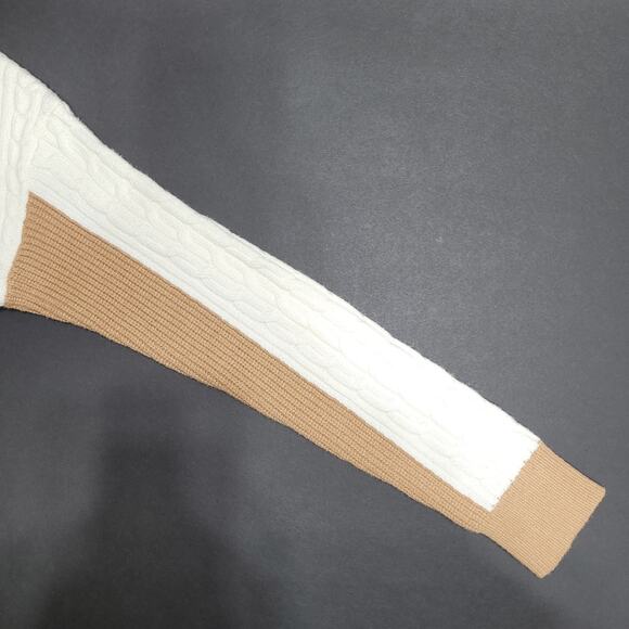 NWT Express Color Block Chunky Cable Knit Sweater XS Asymmetrical Hem Cream Tan - Picture 5 of 12